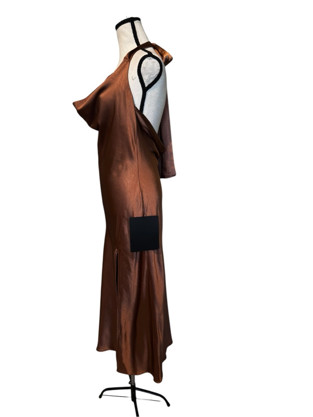 Lulus Sophisticated Impression Brown Satin Backless Cowl Midi Dress NWT –Size M - Picture 10 of 12